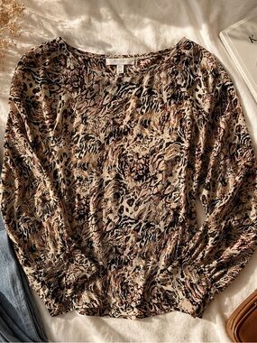 Maurices Animal Print Blouse Medium Neutral Leopard Boho Career Casual Top